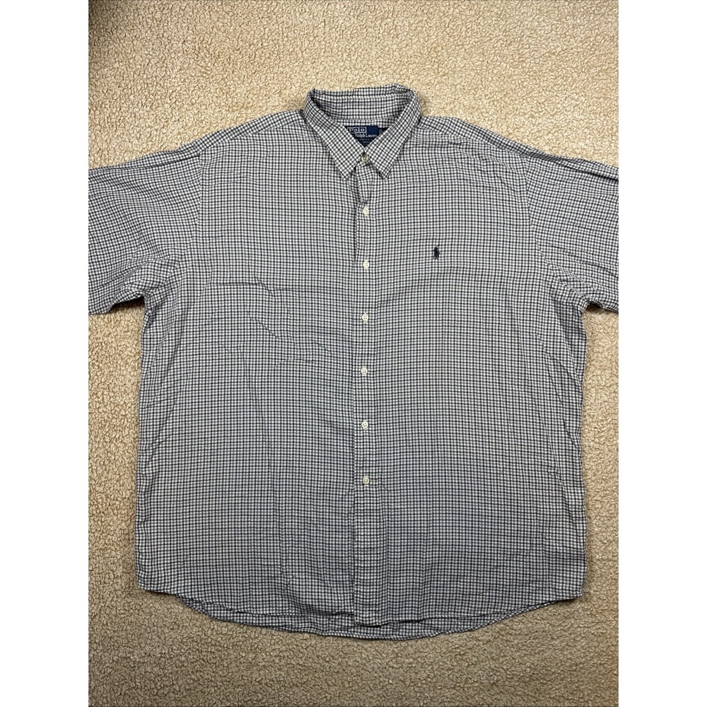 Polo Ralph Lauren Lowell Sport Button Up Shirt Mens XXL Blue Micro Check Pony